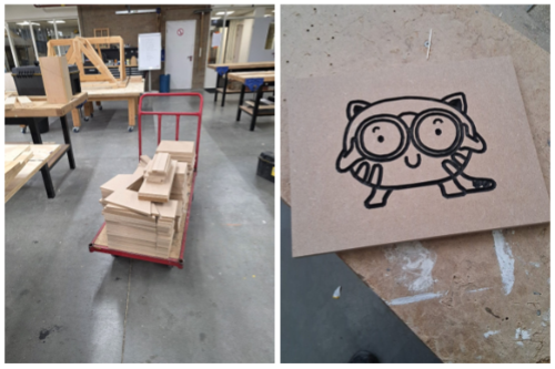 Stapel hout en talentenpoppetjes in hout