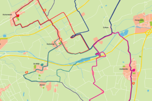 plattegrond fietsroutes