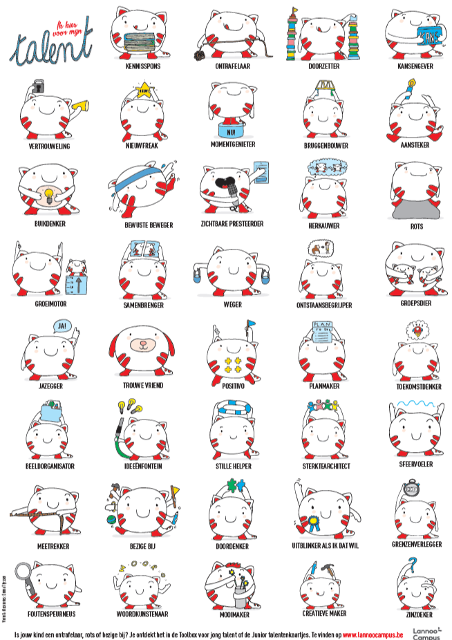 Poster met daarop alle talentenpoppetjes